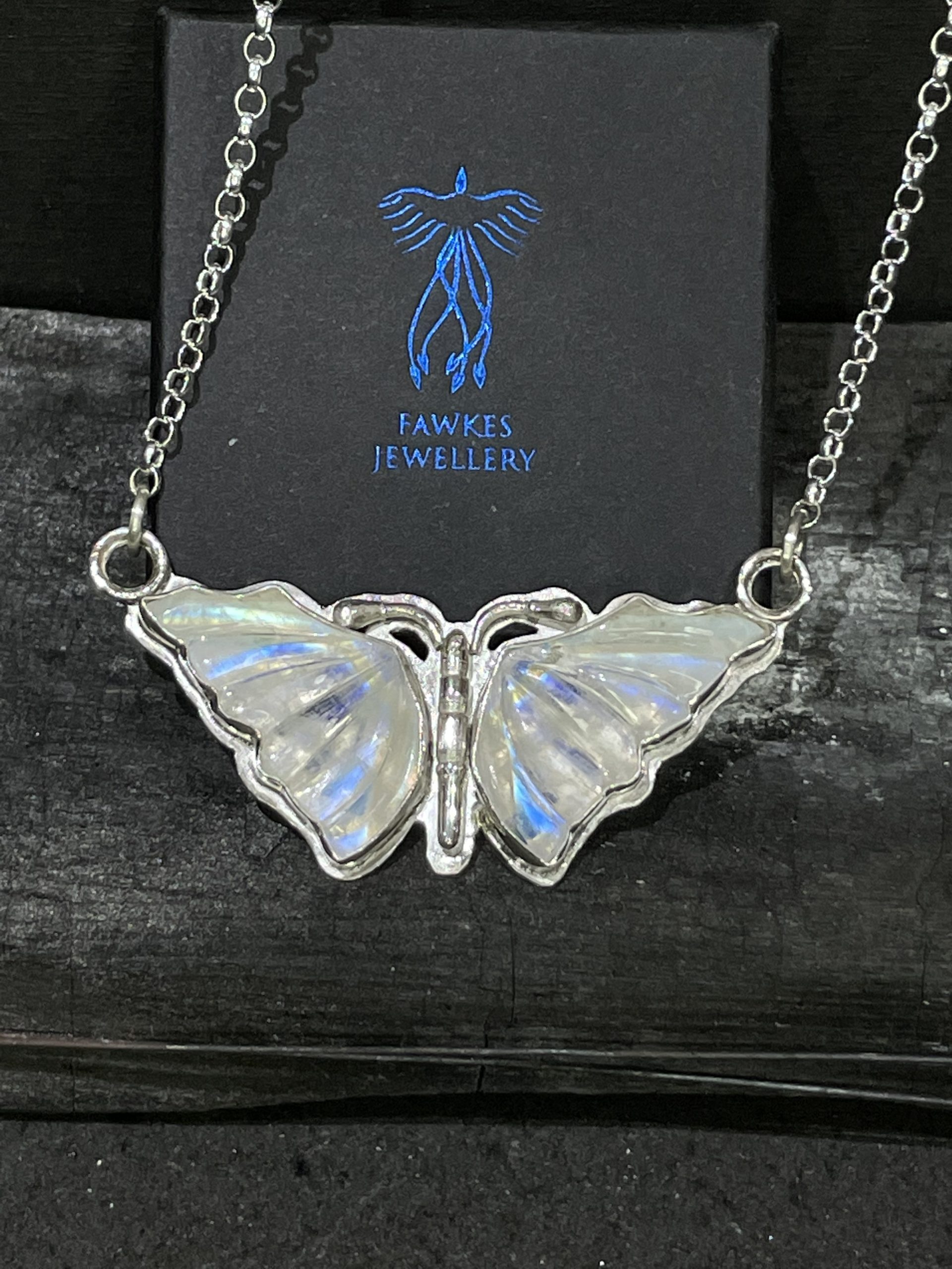 Rainbow Moonstone Butterfly Necklace Fawkes Jewellery